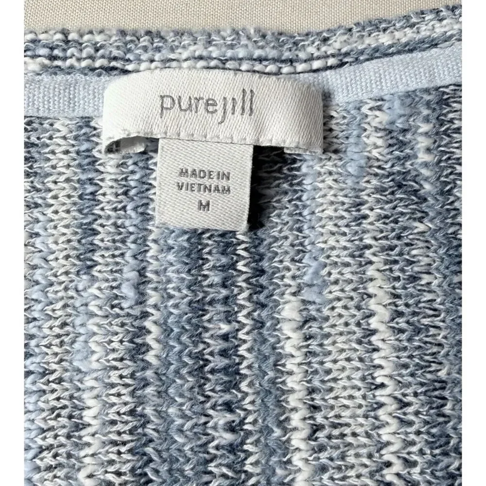 J. Jill Pure Jill Linear Space-dyed Knit Sweater Women's M Blue 3/4 Sleeve